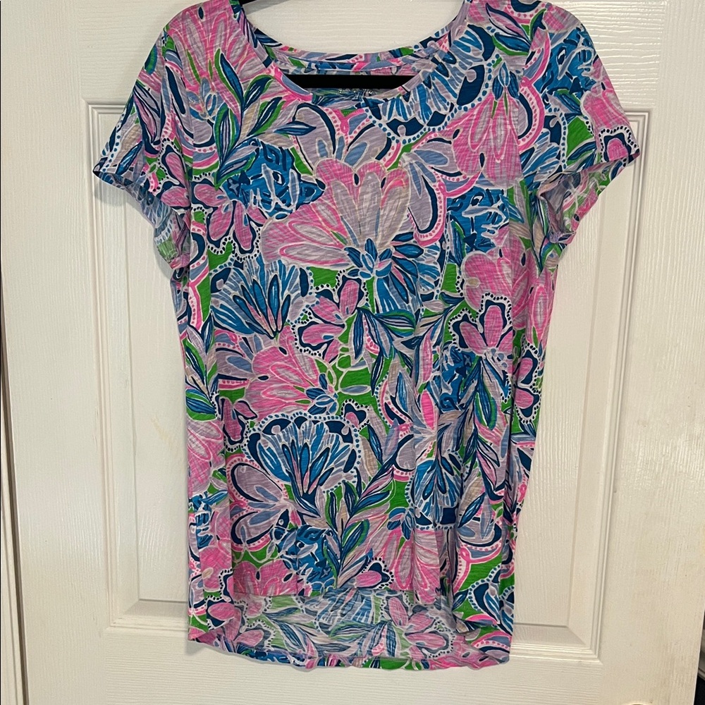 Lilly Pulitzer Pink and Blue Floral Short Sleeve Top